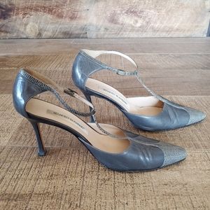 Manolo Blahnik Grey Leather and Snakeskin Heels